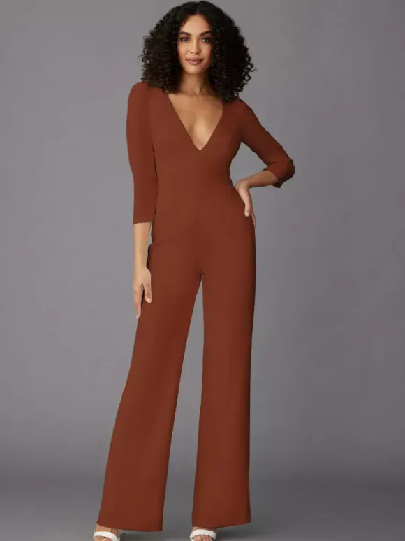 Party Dress For Mother Of The Bride V-Neck Long Sleeves Jumpsuit Wedding Guest Dresses