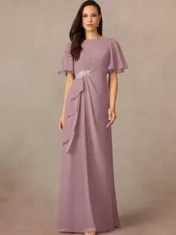 Party Dress For Mother Of The Bride Jewel Neck Short Sleeves A-Line Pleated Wedding Guest Dresses