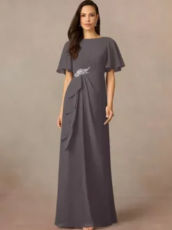 Party Dress For Mother Of The Bride Jewel Neck Short Sleeves A-Line Pleated Wedding Guest Dresses