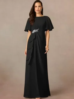 Party Dress For Mother Of The Bride Jewel Neck Short Sleeves A-Line Pleated Wedding Guest Dresses