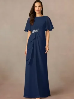 Party Dress For Mother Of The Bride Jewel Neck Short Sleeves A-Line Pleated Wedding Guest Dresses