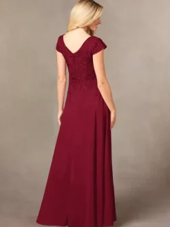Party Dress For Mother Of The Bride V-Neck Short Sleeves A-Line Lace Floor-Length Guest Dresses For Wedding