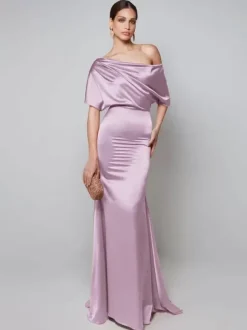 Party Dress For Mother Of The Bride One-Shoulder Short Sleeves A-Line Guest Dresses For Wedding