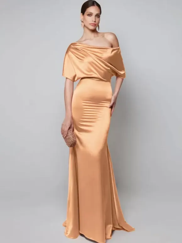 Party Dress For Mother Of The Bride One-Shoulder Short Sleeves A-Line Guest Dresses For Wedding