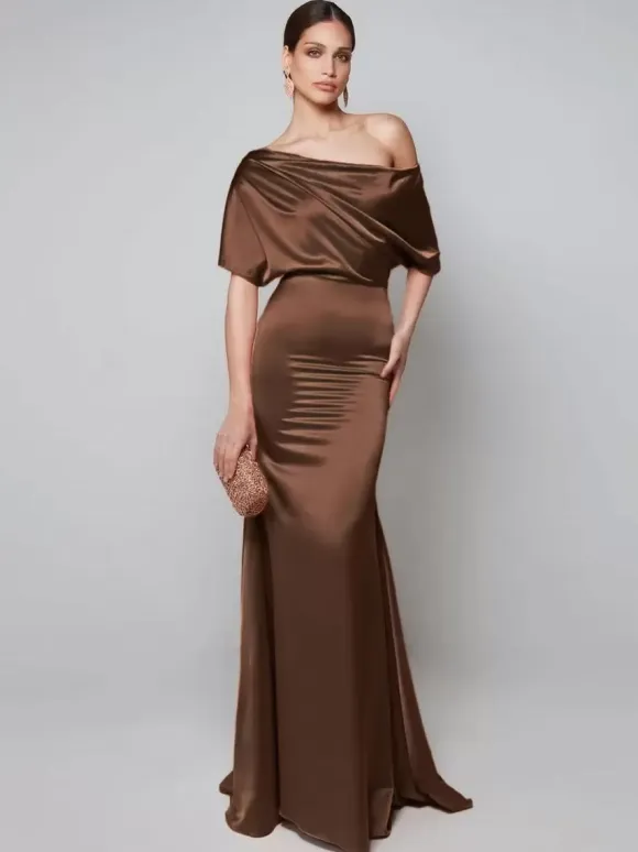 Party Dress For Mother Of The Bride One-Shoulder Short Sleeves A-Line Guest Dresses For Wedding