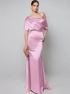 Party Dress For Mother Of The Bride One-Shoulder Short Sleeves A-Line Guest Dresses For Wedding
