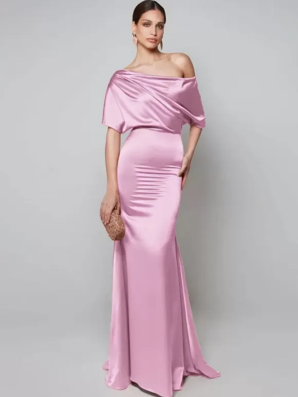 Party Dress For Mother Of The Bride One-Shoulder Short Sleeves A-Line Guest Dresses For Wedding