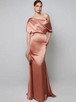 Party Dress For Mother Of The Bride One-Shoulder Short Sleeves A-Line Guest Dresses For Wedding