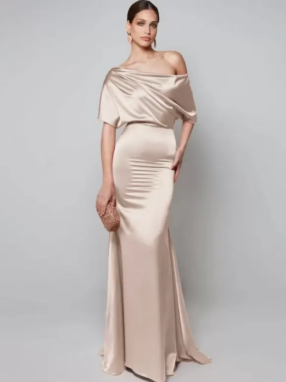 Party Dress For Mother Of The Bride One-Shoulder Short Sleeves A-Line Guest Dresses For Wedding