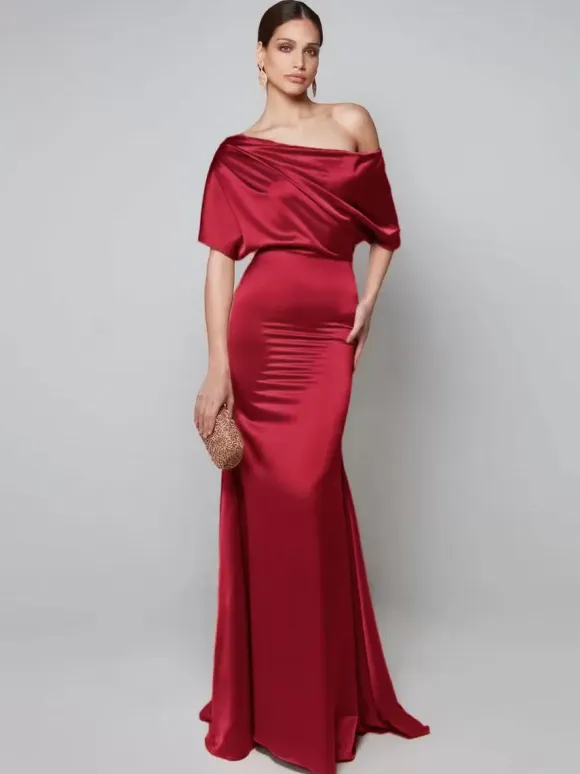 Party Dress For Mother Of The Bride One-Shoulder Short Sleeves A-Line Guest Dresses For Wedding