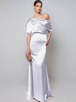 Party Dress For Mother Of The Bride One-Shoulder Short Sleeves A-Line Guest Dresses For Wedding