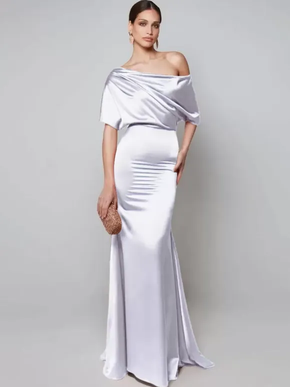 Party Dress For Mother Of The Bride One-Shoulder Short Sleeves A-Line Guest Dresses For Wedding