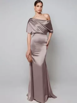 Party Dress For Mother Of The Bride One-Shoulder Short Sleeves A-Line Guest Dresses For Wedding