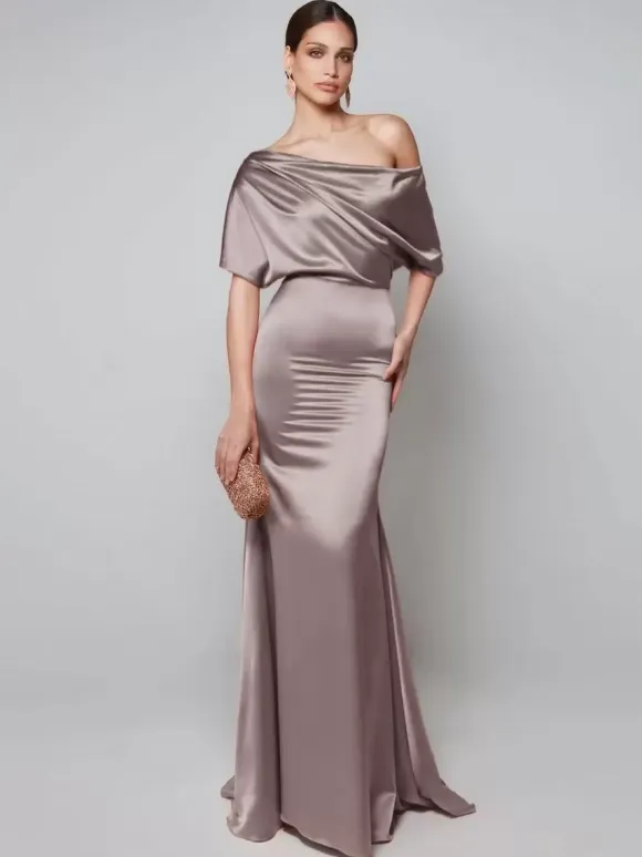 Party Dress For Mother Of The Bride One-Shoulder Short Sleeves A-Line Guest Dresses For Wedding
