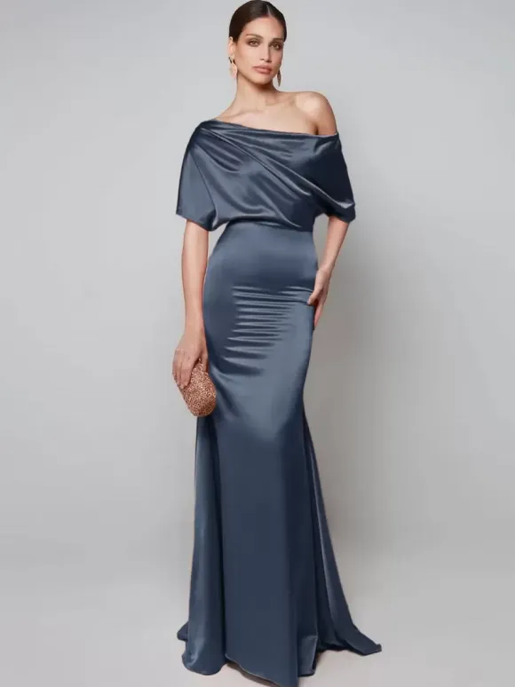 Party Dress For Mother Of The Bride One-Shoulder Short Sleeves A-Line Guest Dresses For Wedding