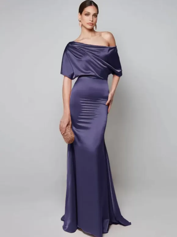 Party Dress For Mother Of The Bride One-Shoulder Short Sleeves A-Line Guest Dresses For Wedding