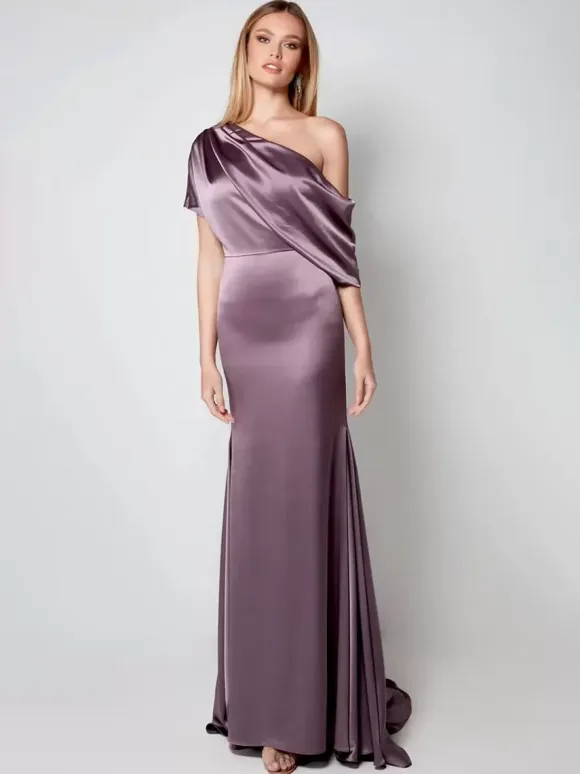 Party Dress For Mother Of The Bride One-Shoulder Short Sleeves A-Line Guest Dresses For Wedding