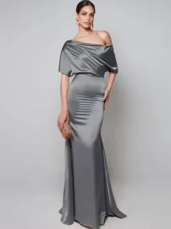 Party Dress For Mother Of The Bride One-Shoulder Short Sleeves A-Line Guest Dresses For Wedding