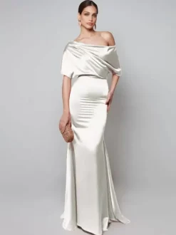 Party Dress For Mother Of The Bride One-Shoulder Short Sleeves A-Line Guest Dresses For Wedding