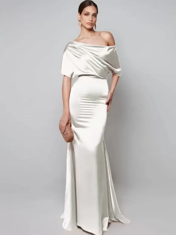 Party Dress For Mother Of The Bride One-Shoulder Short Sleeves A-Line Guest Dresses For Wedding