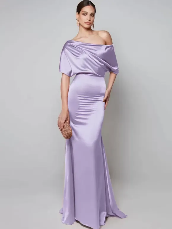 Party Dress For Mother Of The Bride One-Shoulder Short Sleeves A-Line Guest Dresses For Wedding