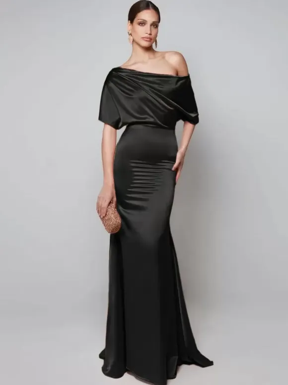 Party Dress For Mother Of The Bride One-Shoulder Short Sleeves A-Line Guest Dresses For Wedding
