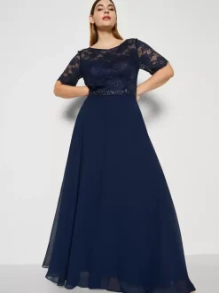 Party Dress For Mother Of The Bride Jewel Neck Short Sleeves A-Line Lace Wedding Guest Dresses