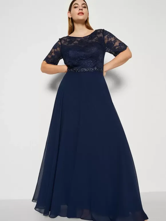 Party Dress For Mother Of The Bride Jewel Neck Short Sleeves A-Line Lace Wedding Guest Dresses