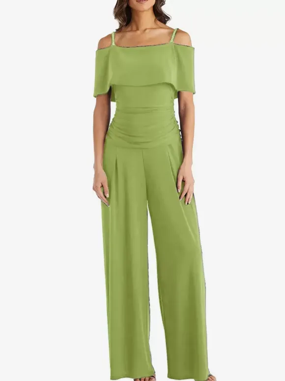 Party Dress For Mother Of The Bride Off-The-Shoulder Sleeveless Jumpsuit Pleated Guest Dresses For Wedding