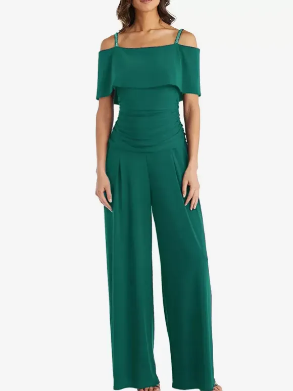 Party Dress For Mother Of The Bride Off-The-Shoulder Sleeveless Jumpsuit Pleated Guest Dresses For Wedding