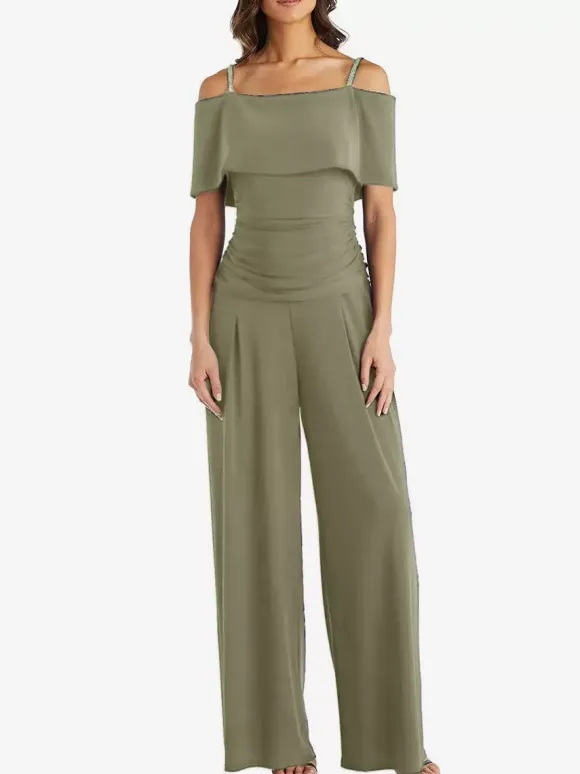 Party Dress For Mother Of The Bride Off-The-Shoulder Sleeveless Jumpsuit Pleated Guest Dresses For Wedding