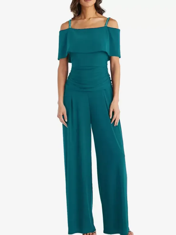 Party Dress For Mother Of The Bride Off-The-Shoulder Sleeveless Jumpsuit Pleated Guest Dresses For Wedding