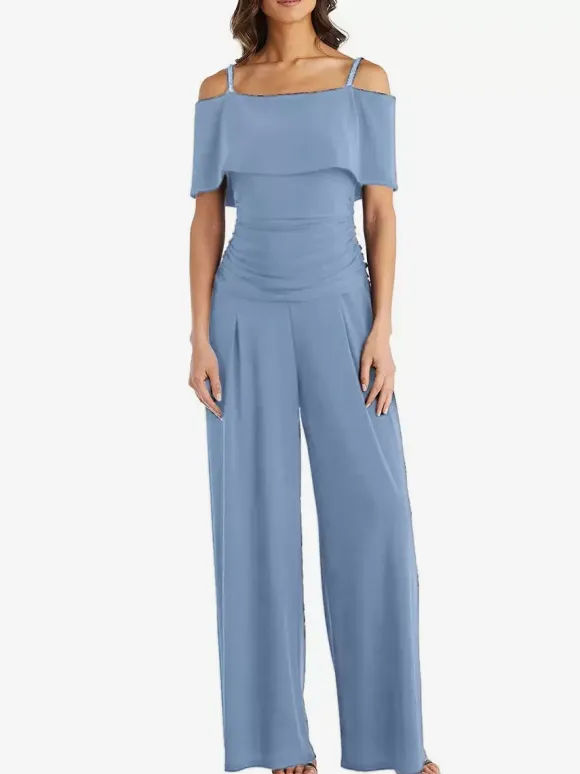 Party Dress For Mother Of The Bride Off-The-Shoulder Sleeveless Jumpsuit Pleated Guest Dresses For Wedding