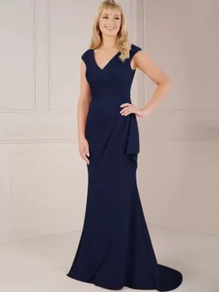 Party Dress For Mother Of The Bride V-Neck Sleeveless Ball Gown Pleated With Train Wedding Guest Dresses