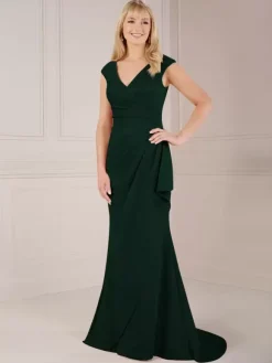 Party Dress For Mother Of The Bride V-Neck Sleeveless Ball Gown Pleated With Train Wedding Guest Dresses