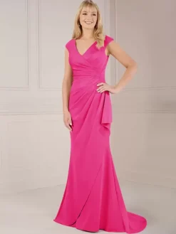 Party Dress For Mother Of The Bride V-Neck Sleeveless Ball Gown Pleated With Train Wedding Guest Dresses