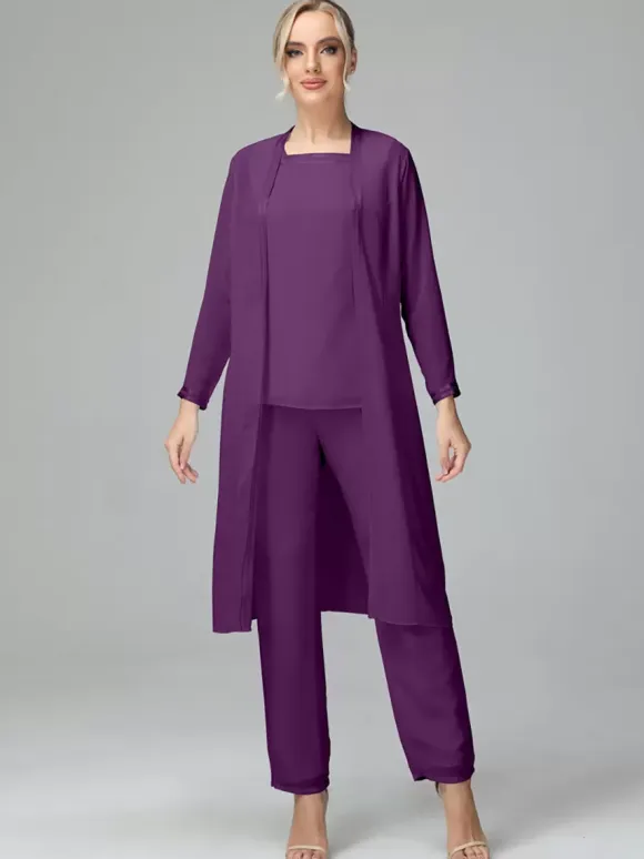 Party Dress For Mother Of The Bride Square Neck Long Sleeves Two-piece Wedding Guest Dresses
