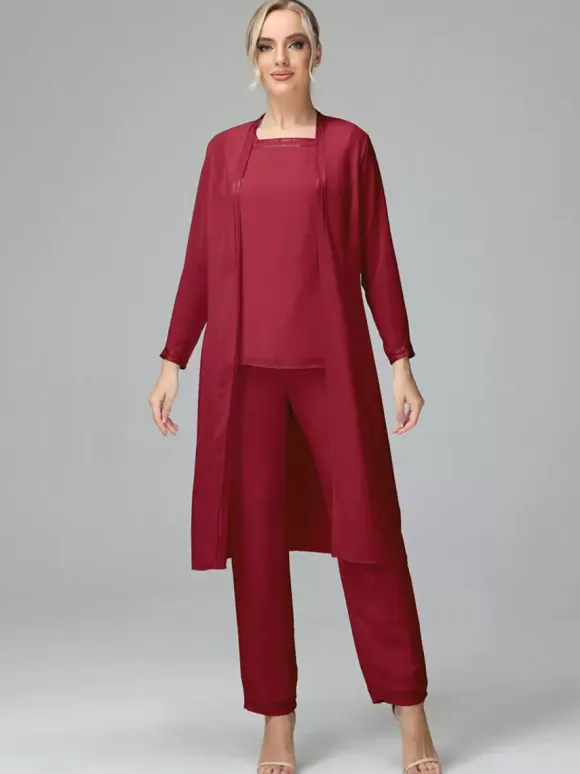 Party Dress For Mother Of The Bride Square Neck Long Sleeves Two-piece Wedding Guest Dresses