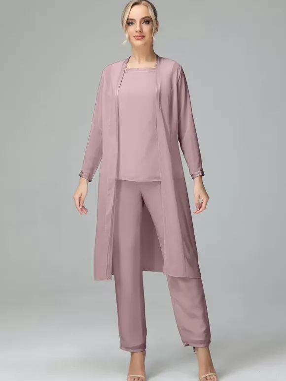 Party Dress For Mother Of The Bride Square Neck Long Sleeves Two-piece Wedding Guest Dresses