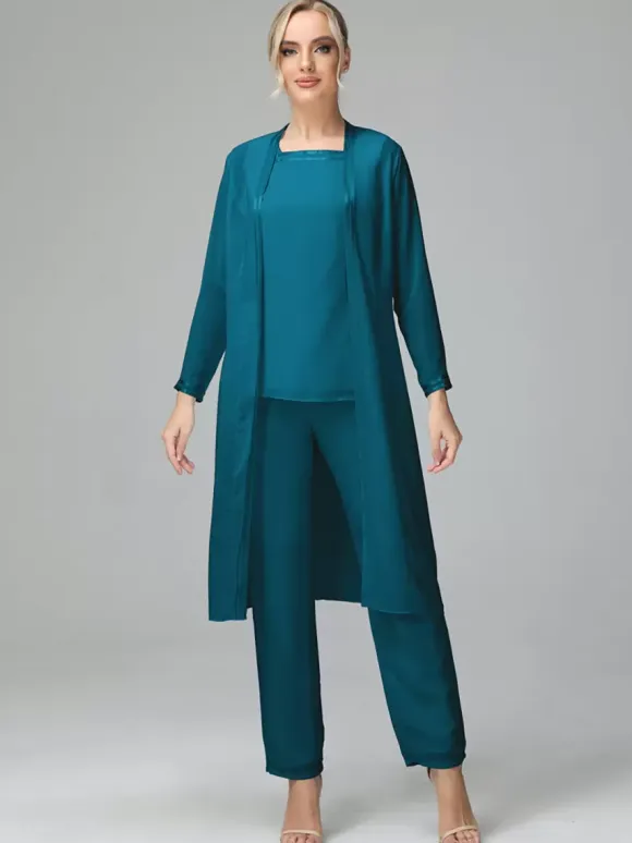 Party Dress For Mother Of The Bride Square Neck Long Sleeves Two-piece Wedding Guest Dresses