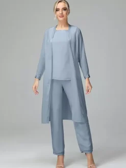 Party Dress For Mother Of The Bride Square Neck Long Sleeves Two-piece Wedding Guest Dresses
