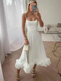Party Dress Lilac Spaghetti Strap Backless Cupcake Edge Prom Midi Dresses