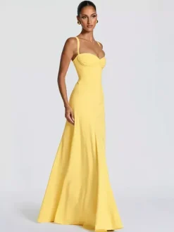 Party Dress Maxi Beige Halter Pleated Sleeveless Backless Chic Semi Formal Dress