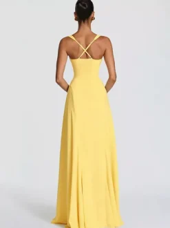 Party Dress Maxi Beige Halter Pleated Sleeveless Backless Chic Semi Formal Dress