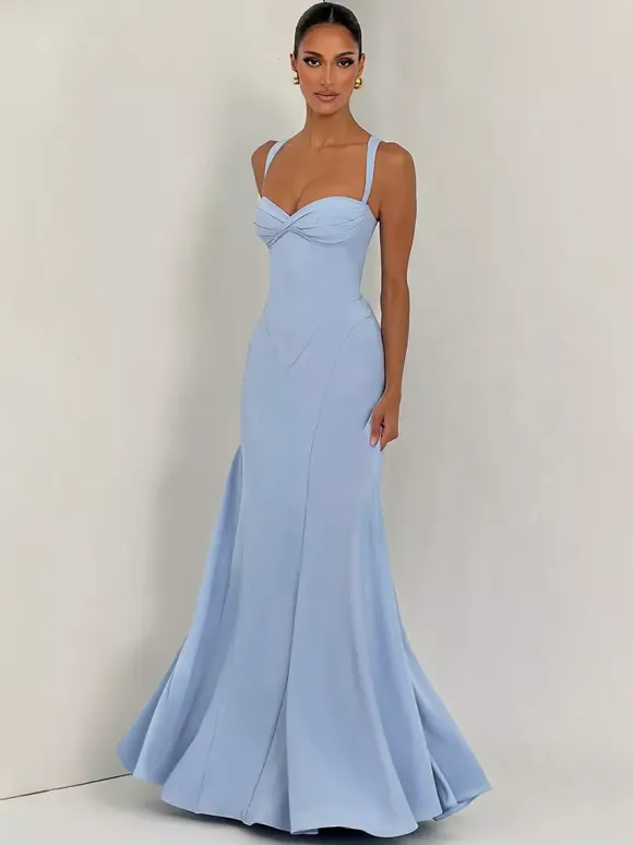 Party Dress Maxi Beige Halter Pleated Sleeveless Backless Chic Semi Formal Dress