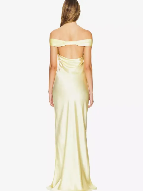 Party Dress Maxi Beige V-Neck Off-Shoulder Backless Chic Semi Formal Summer Gown