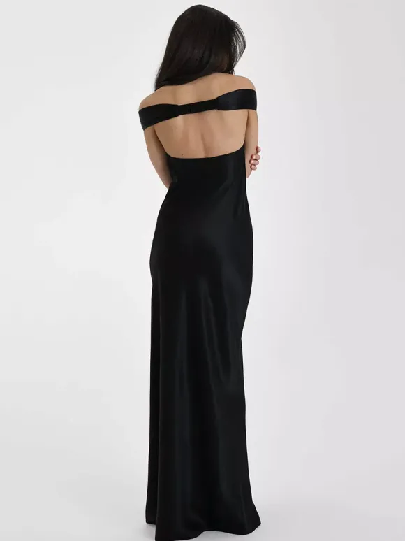 Party Dress Maxi Beige V-Neck Off-Shoulder Backless Chic Semi Formal Summer Gown