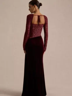 Party Dress Maxi Black Square Neck Long Sleeves Two-Tone Sexy Semi Formal Dress