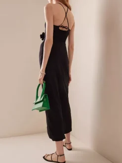 Party Dress Maxi Black Strapless Lace Up Sleeveless Backless Casual Semi Formal Dress