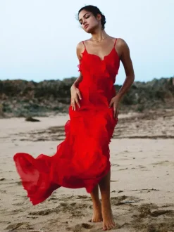 Party Dress Maxi Black Straps Neck Ruffles Sleeveless Backless Elegant Semi Formal Dress